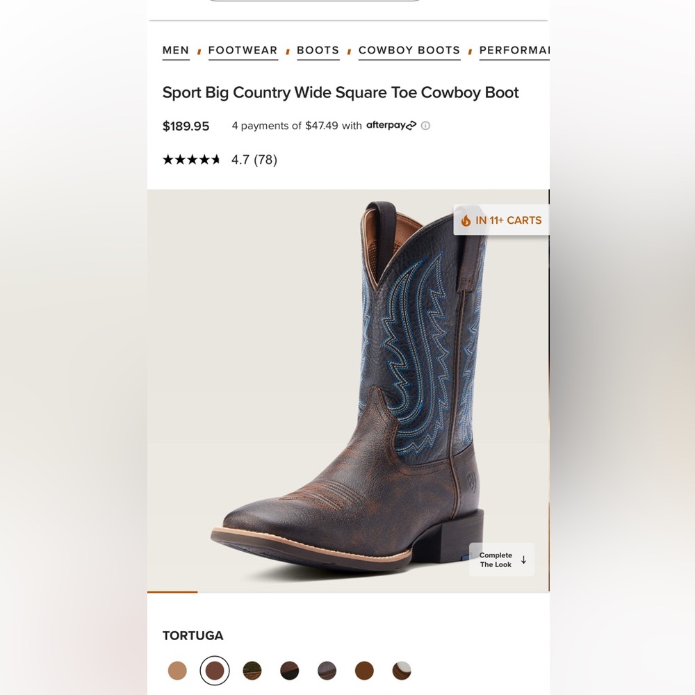 Ariat Sport Big Country Wide Square Toe Cowboy Boot, Like New, See Flaw Details - Picture 11 of 11